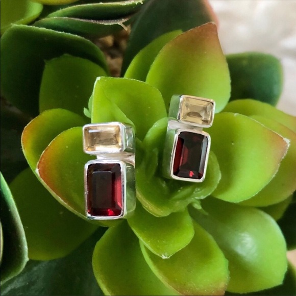 Vintage Custom Garnet Citrine Earrings - Picture 2 of 8